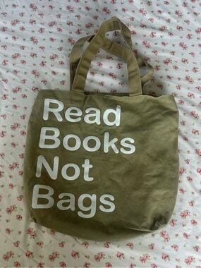 Barnes and Nobles Green Canvas Tote Bag with White 'Read Books Not Bags' Print